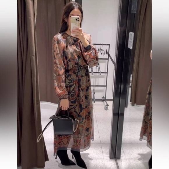 NWT ZARA MAXI PRINTED BOHEMIAN DRESS/ZARA CASUAL FORMAL DRESS FALL Size XXL - Picture 2 of 14